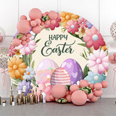 Lofaris Spring Colorful Floral Eggs Round Easter Backdrop